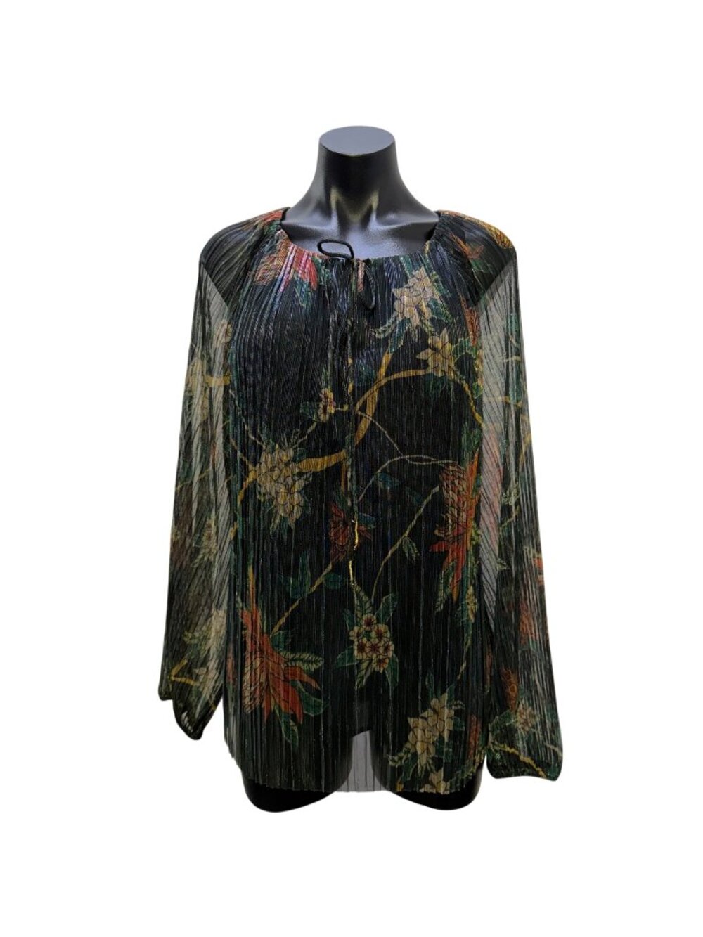 Johnny Was Evelina Metallic Floral Blouse Green Multi Size L